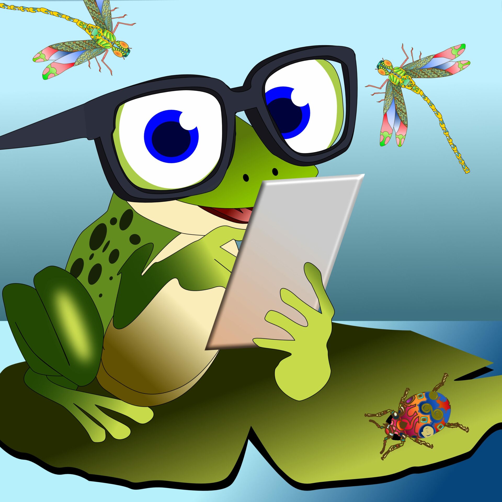 Frog Reading an Ipad